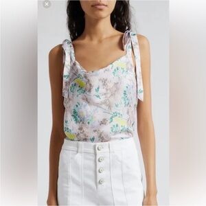 Cinq À Sept Womens  Light Washed Floral Tied Marta Cami